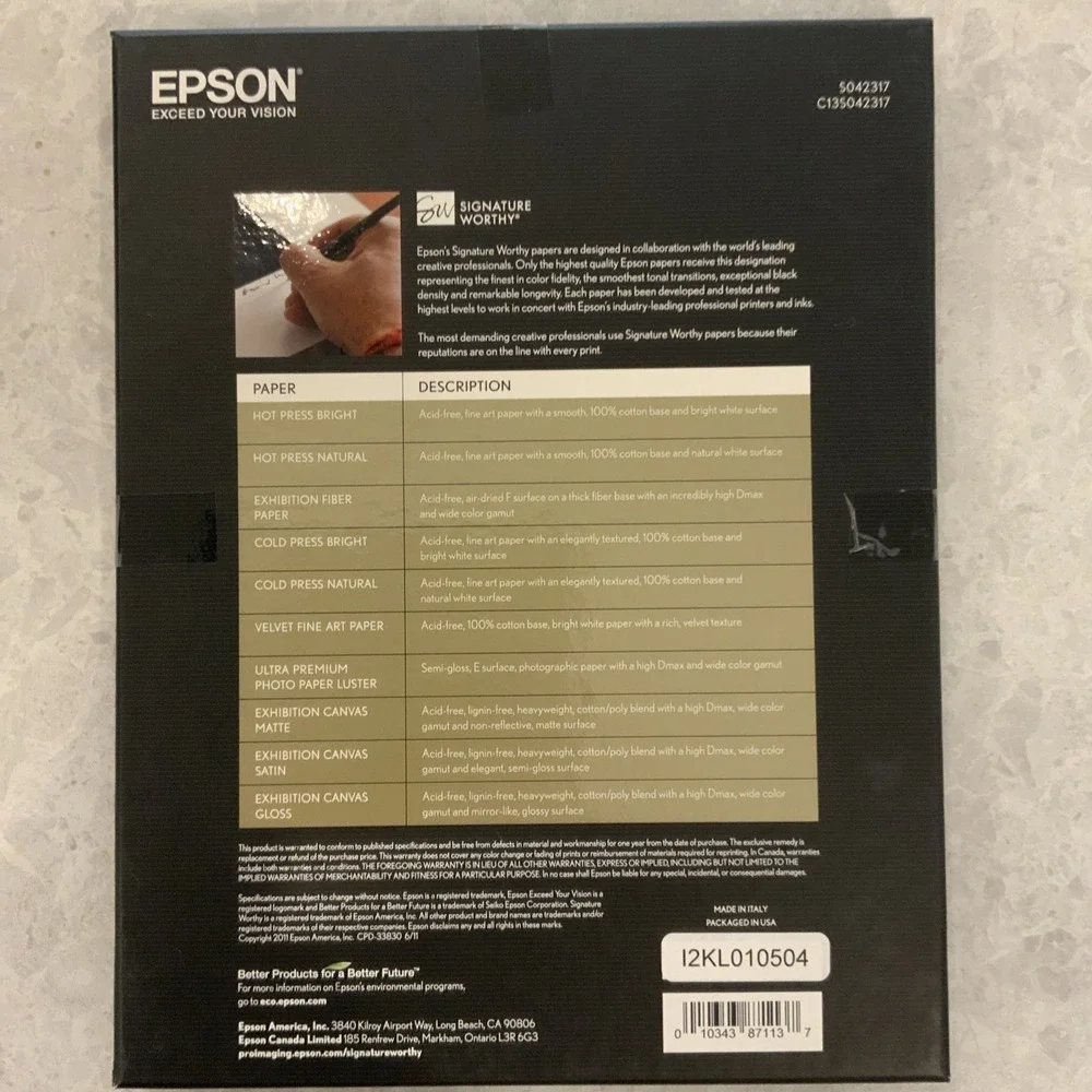 Epson Hot Press Natural Fine Art Paper 8.5x11 25 Sheets SO42317 330g Smooth Matt